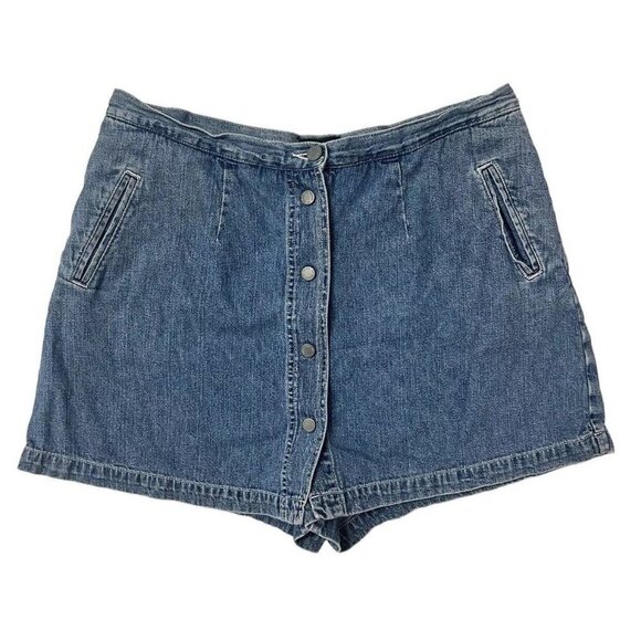Vtg Skort Button Snap Front Denim Jean Mini Skirt Sz 16 90s Y2K Sporty Grunge - Picture 1 of 10